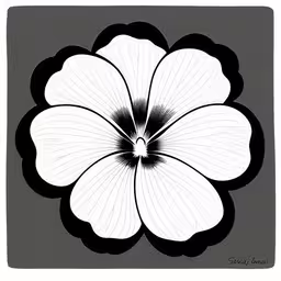 a black and white flower with a gray background,a black and white flower that is in the middle of a square