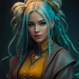 the beautiful and colorful portrait of a girl with a braid