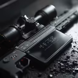 a close up shot of a camera mounted on a black case