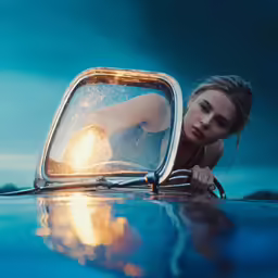 a woman with her hand on the mirror