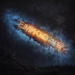 a large sign that says emorak is glowing on the side of it