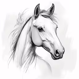 the horse head in charcoaling with white background