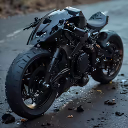 a motor bike sits on the side of a road
