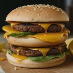 a cheeseburger with an extra large bun and fries