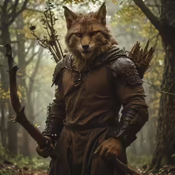 the man is dressed as an animal in front of the woods