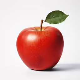 an apple with a leaf on it is displayed in this image