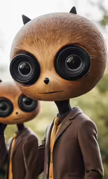 two fake cats wearing speakers are standing side by side