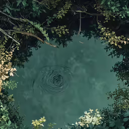 a green image with the top half of trees in water