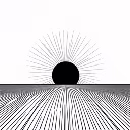 a picture that has a sunburst on the horizon in black and white