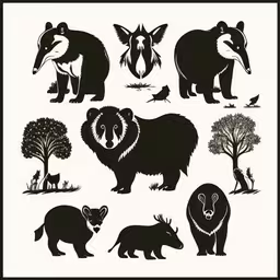 a drawing of an animal, with various silhouettes,wild animals silhouettes, on a white background