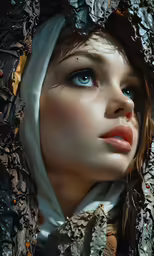this is a digital rendering of a woman with blue eyes