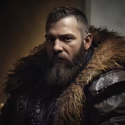 a man wearing a black coat with a faux fur trim around his neck