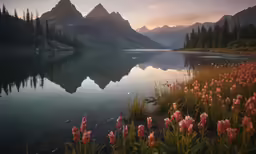 a beautiful view of the mountains and the lake