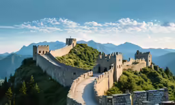 an old section of a wall with mountains in the background