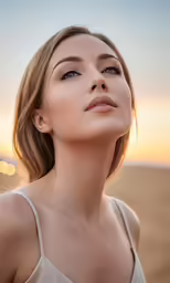 a woman is in the desert looking up