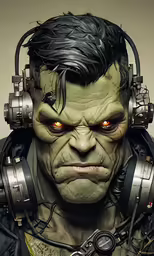 an old man with headphones and a gun