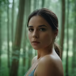 a beautiful woman standing in the woods