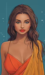 a woman with long hair and an orange top