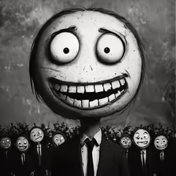 the man has many creepy faces in this photo