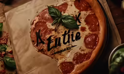 pizza with leafy topping displayed on napkin
