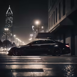 black car on city street with street lights