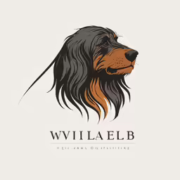 the head of a dog with a long hair, with the name wiilaebb written