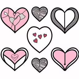 a bunch of hearts that are all drawn in different shapes,hearts with patches and patches to make it look like they are in love