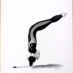 a person is doing some aerial tricks,an ink drawing of a man flipping a cigarette