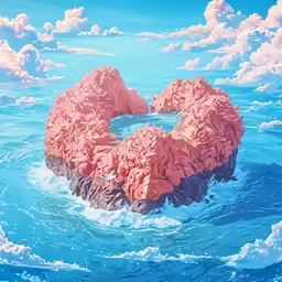 there is an artistic painting of a heart made out of rocks in the ocean