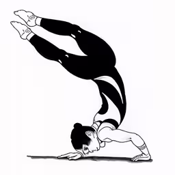 a woman does a hand stand with a gymnastics ball,an ink drawing of a woman doing a handstand
