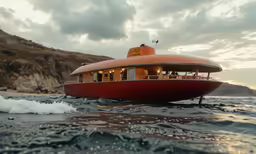 red motor boat in the middle of an ocean