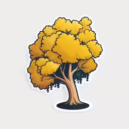 a sticker with a cartoon tree on it