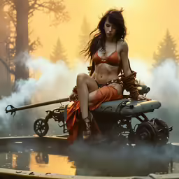 this is a girl sitting on top of a boat