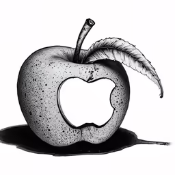 an apple with a leaf sticking out of it