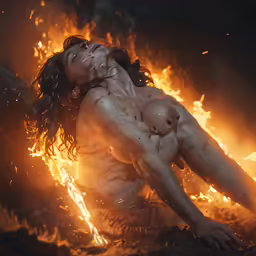a naked woman in a body full of fire