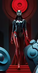 an image of a woman in red and silver