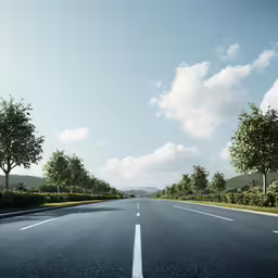 a single street is shown with two trees
