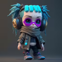 the doll with headphones has an odd look
