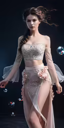 a woman in a very sexy dress with flowers