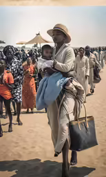 a woman carrying a small baby in her arms