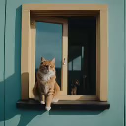 the cat is sitting in the window by the door