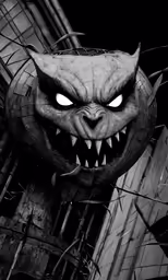 a giant monster head that is on the side of a building