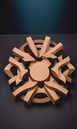 a wooden sculpture of circles and rectangles