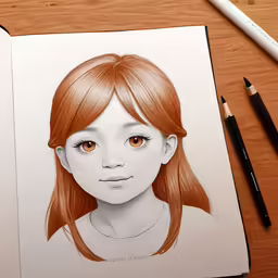 the face is drawn in pencil on a sheet of paper