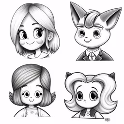 three different cartoon faces with cute hair,this is what the face would look like