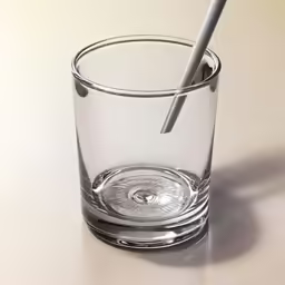 a small glass with a toothbrush inside it