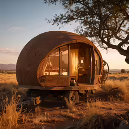 an unique shaped home in the middle of the desert