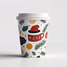 a coffee cup with an orange and pine leaf pattern