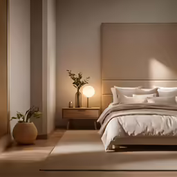 an extravagant bed and vase fill the room with natural light