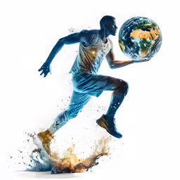 a man is holding a ball with a large amount of smoke flying around